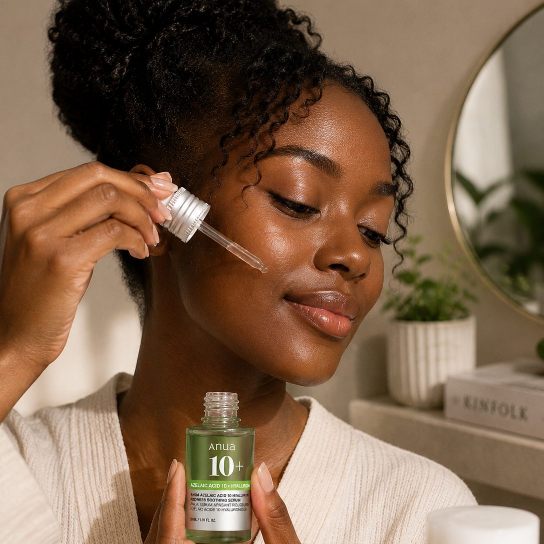 A model applying the serum with the dropper
